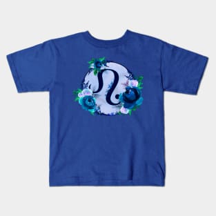 Leo Zodiac Horoscope Blue Floral Monogram Kids T-Shirt